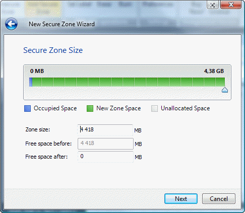 set new size for secure zone on encrypted cd